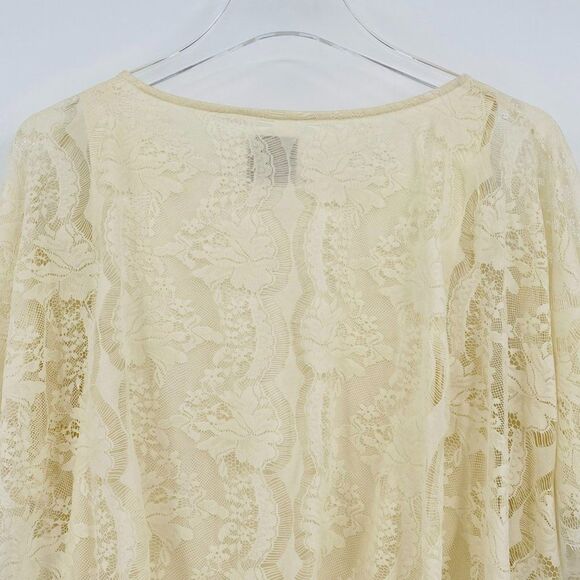 Free People Size Small Cream Floral Lace Blouson Boho Batwing Blouse Top - Picture 8 of 9